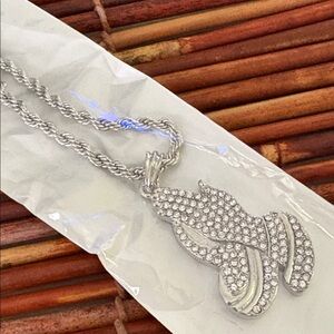 Silver Prayer Hands Crystal Pendant Necklace NWT